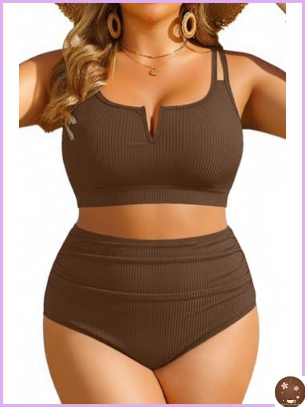 Plus Size High Waisted Ribbed Bikini Two Piece Tummy Control Swimsuit